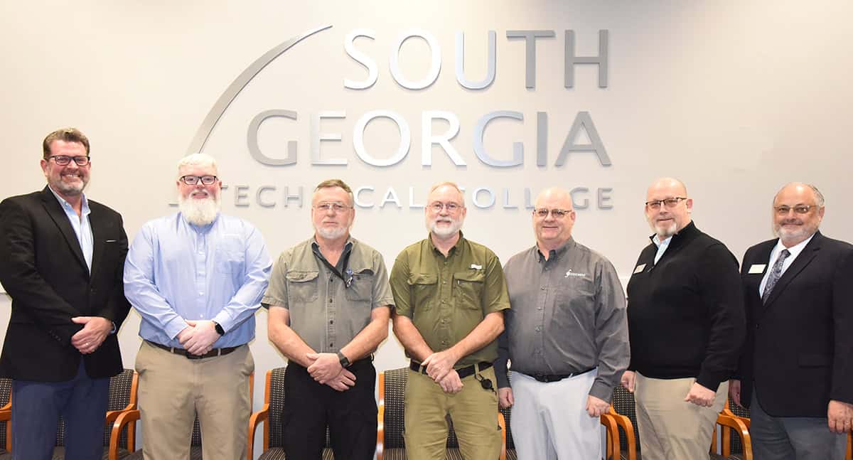 South Georgia Technical College President Dr. John Watford is shown above (l to r) with KIHOMAC officials Matt Isley, Sidney Smith, Bruce Barnes, and Jeff Krimmer along with SGTC Academic Deans Brett Murray and Dr. David Finley prior to a tour of the SGTC campus.