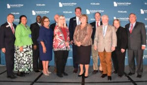 SGTC President Dr. John and Barbara Watford are shown above (center) with SGTC Board of Trustees and TCFA Foundation immediate Past Chairman Mike Cheokas, Jean and Board member Alton Ford, SGTC Executive Assistant to the President Teresa O’Bryant, Board member Jake and Margie Everett, the Watford’s, SGTC Board Chair Jamie Penoncello, Board Member Grant Buckley, SGTC Vice President of Institutional Advancement and SGTC Foundation executive Director Su Ann Bird, and Paul Farr, SGTC Director of Business and Industry Services for the Americus campus.