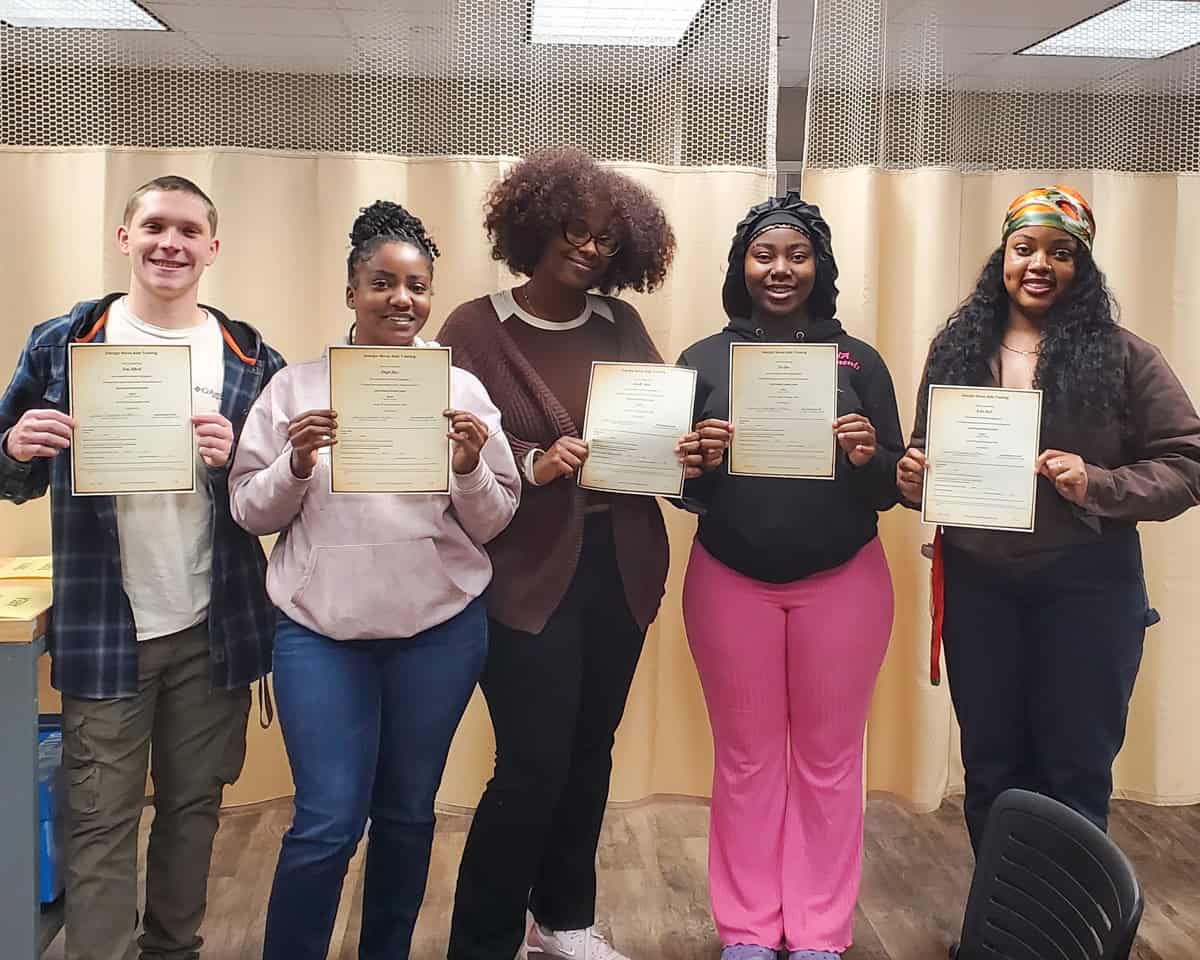 Pictured (l-r) are Jordan Holbrook, Mikayla Glover, Gabrielle Johnson, Tiara Green, and De'dria Steril, who all recently completed the requirements of the South Georgia Technical College CNA program.