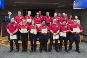 Pictured are recent graduates of the SGTC Advanced Emergency Medical Technician at the Crisp County Center with instructors Chad Mays (back left) and Brittany Bertelson (back right).