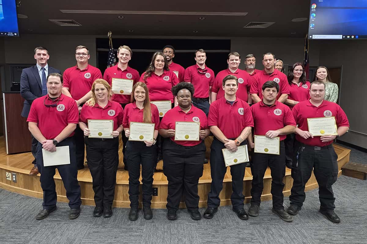 Pictured are recent graduates of the SGTC Advanced Emergency Medical Technician at the Crisp County Center with instructors Chad Mays (back left) and Brittany Bertelson (back right).