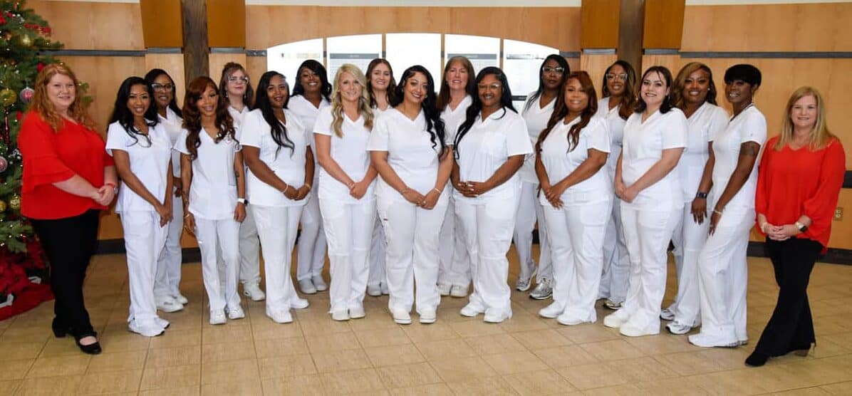Pictured are graduates of the SGTC Practical Nursing program with instructors Jennifer Childs (left) and Christine Rundle (right) at the recent pinning ceremony.