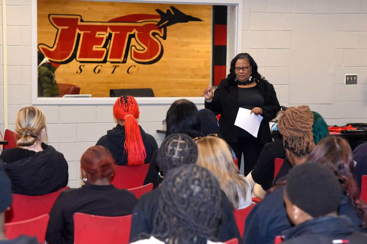 Dr. Michele Seay advises students on the SGTC Americus campus during a recent workshop on coping with test anxiety.