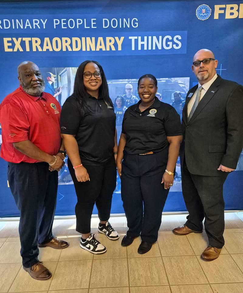SGTC Academic Dean Brett Murray (right) recently welcomed FBI Community Outreach team (l-r) Demetrius Smith, Santanna Kelly and Diamond Winfrey to the campus for a recruiting and awareness session.