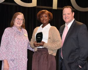 SGTC Early Childhood Care and Education Instructor Jaye Cripe is shown above with Keyara Williams, the 2026 SGTC GOAL winner and Assistant Vice President of Student Affairs Josh Curtin.