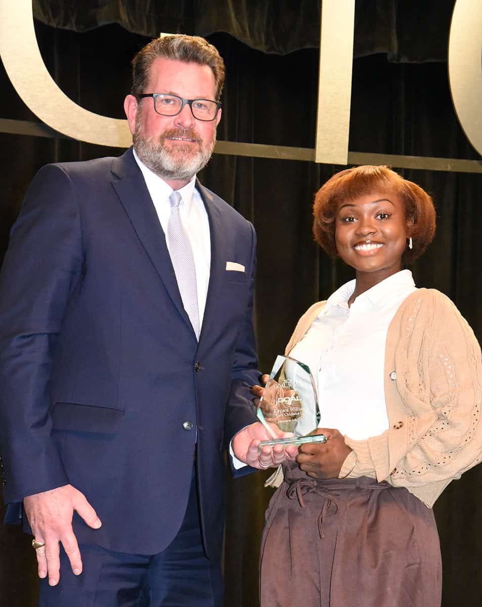SGTC President Dr. John Watford is shown above presenting Keyara Williams with the GOAL Award for being the SGTC 2026 GOAL Student of the Year.