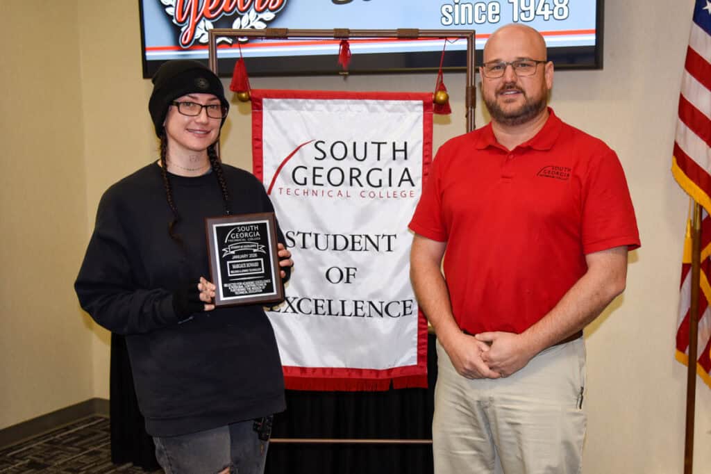 Welding student and SGTC Student of Excellence Margaux Howard (left) is pictured with her nominating instructor, Ted Eschmann.