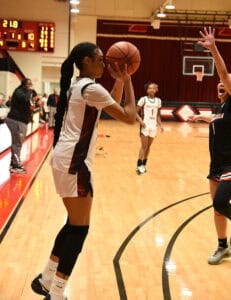 Taja Bennett, 4, was the top scorer for the Lady Jets with 31 points and 10 rebounds against Albany Technical College.