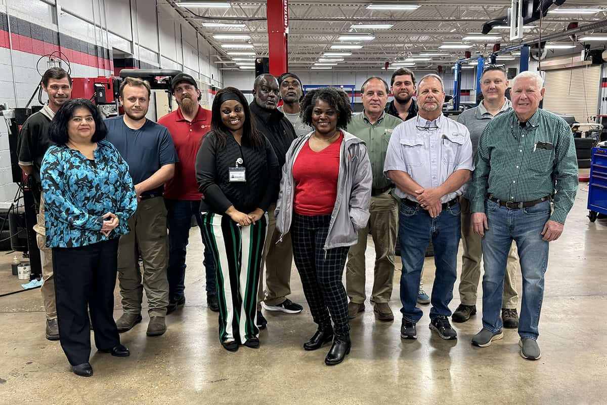Pictured are members of the SGTC automotive program advisory committee (l-r) Brandon Dean, Sandhya Muljibhai, Spencer Metheny, Jeremy Robinson, Melissa Hollis, Starlyn Sampson, Henry Snipes, Katrice Martin, David Miller, Jacob Smith, Ron Peacock, Kevin Beaver, and John Beaver.