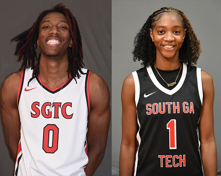 Jalexs Ewing, 0, and Ja’Niya Broome, 1, led the Jets and Lady Jets in scoring in wins over Central Georgia Technical College.