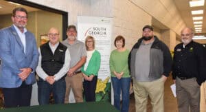 South Georgia Technical College President Dr. John Watford is shown above with Doug Elder of Lasseter and John Deere, SGTC John Deere Ag Tech instructor Matthew Burks, SGTC Vice President of Academic Affairs Julie Partain, SGTC Partnership Coordinator Tami Blount, SGTC John Deere Ag Tech Instructor David Cox, and Academic Dean David Finley,