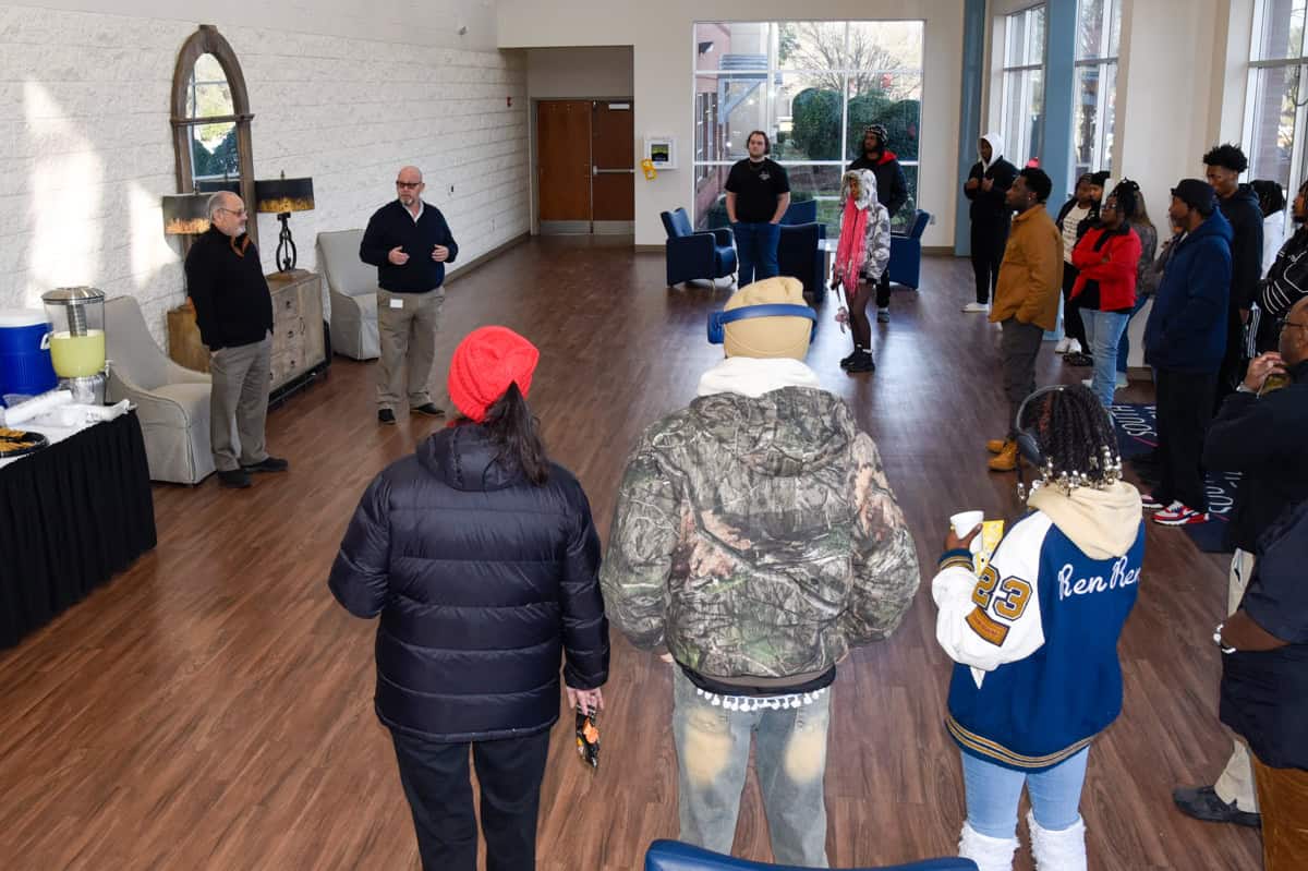 South Georgia Technical College Academic Deans Dr. David Finley (left) and Brett Murray address students at a recent “Meet the Dean” reception on the Americus campus.
