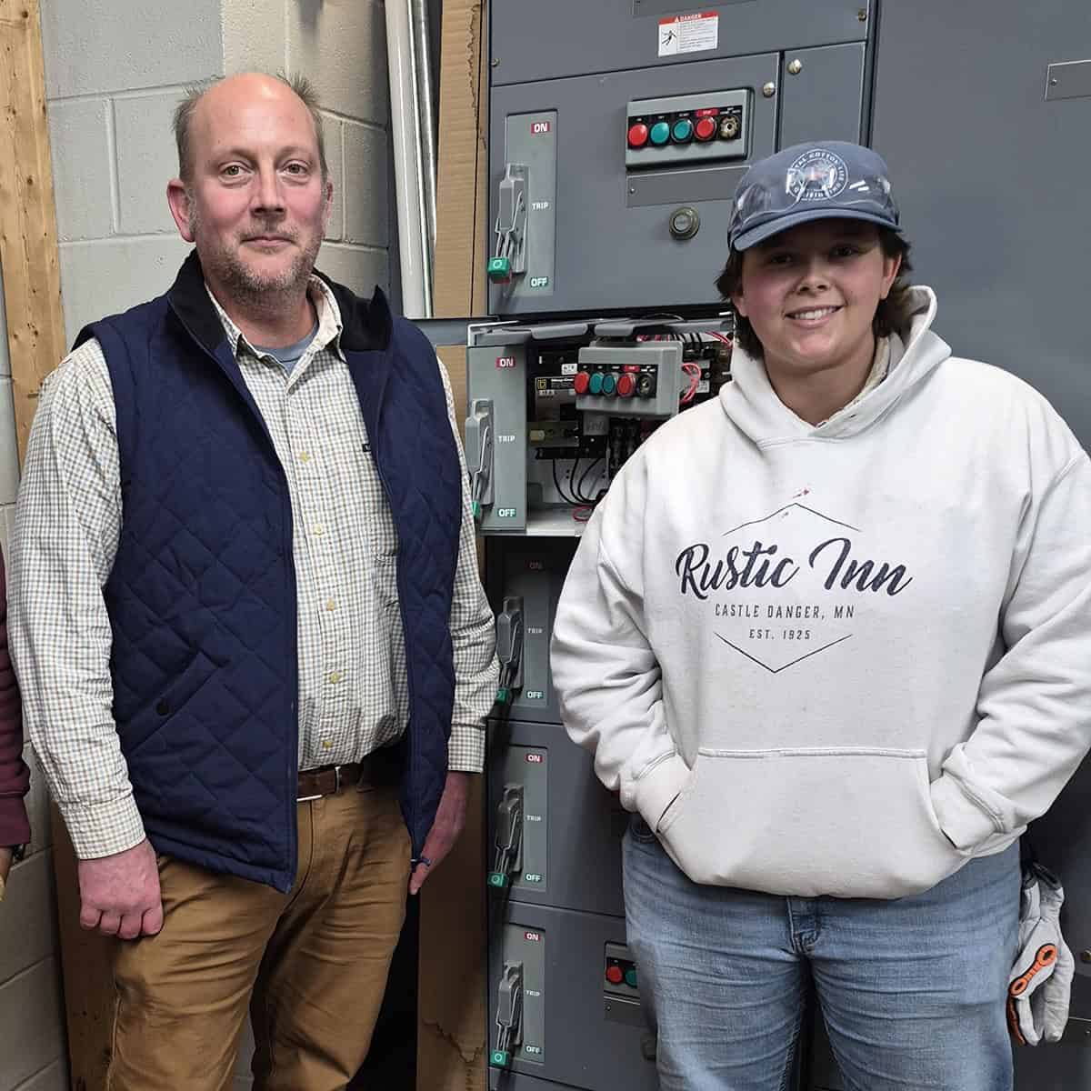SGTC Electrical Systems Technology student Rylee Wilkins (right) is pictured with instructor Patrick Owen.