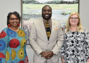 SGTC Accounting Instructor Tammy Hamilton is shown abouve with Sennica Harris, keynote speaker for the SGTC Crisp County Center Black History program, and SGTC Assistant Vice President for Academic Affairs over the Crisp County Center Michelle McGowan.