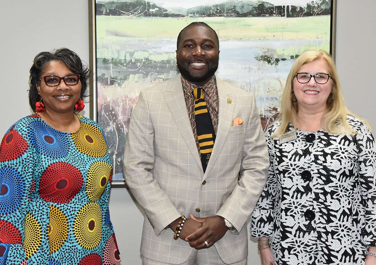 SGTC Accounting Instructor Tammy Hamilton is shown abouve with Sennica Harris, keynote speaker for the SGTC Crisp County Center Black History program, and SGTC Assistant Vice President for Academic Affairs over the Crisp County Center Michelle McGowan.