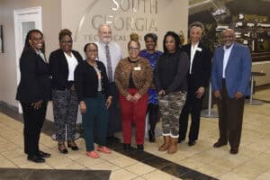 Pictured (l-r) are members of the advisory committee for SGTC’s accounting and business technology programs Sharon Smith, Terri Wooden, Sierra Harvey, Dr. David Finley, Krista Cooper, Katrice Martin, Melissa Hollis, Brenda Boone, and Rev. Michael Edge.