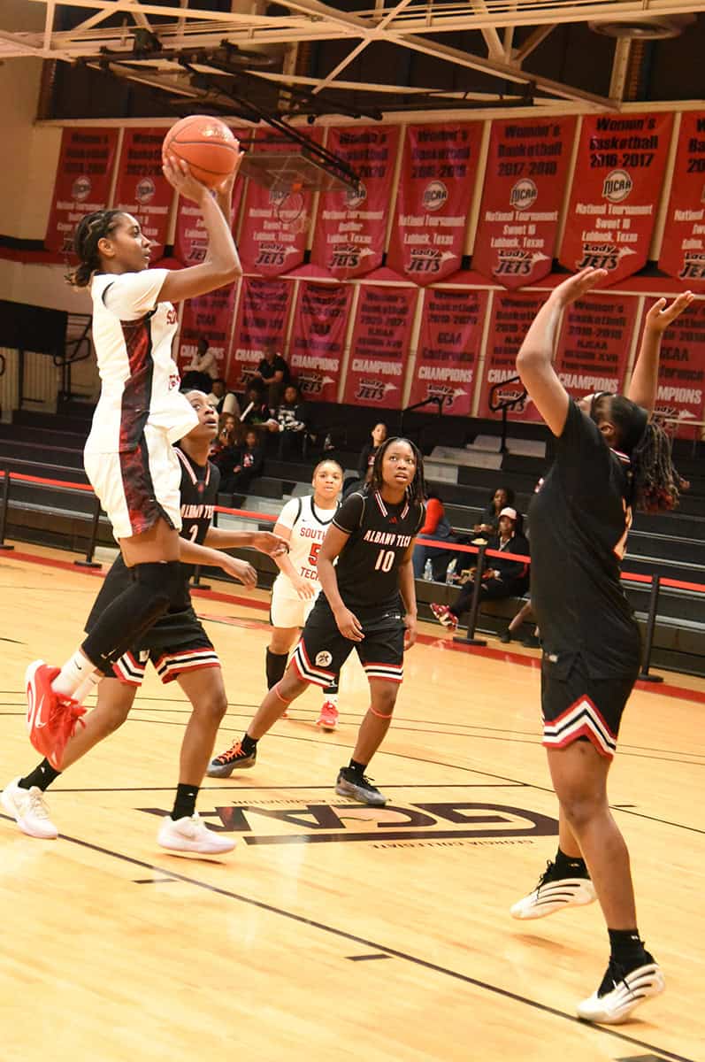 SGTC Lady Jet Ja’Niya Broome (1) had 26 points against the Albany Tech Lady Titans.