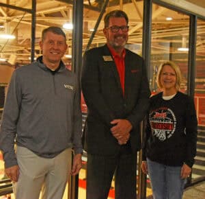 Technical College System of Georgia Commissioner Greg Dozier is shown above with SGTC President Dr. John Watford and GSW President Dr. Michelle Johnston during the SGTC Homecoming Celebration. Dr. Johnston was at the event helping with the Americus and Sumter County Chamber of Commerce and Imerys, who provided a free Hamburger and Hotdog cookout for the approximately 500 individuals who attended the SGTC Celebration.