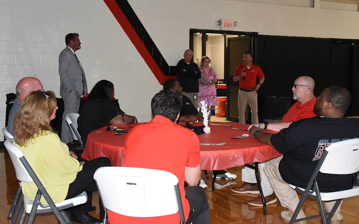 SGTC President Dr. John Watford is shown above with Athletic Director and Lady Jets head coach Jason Carpenter and Booster Club President Doug Goodin.