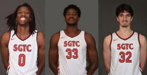 Three Jets were named to the GCAA 2025 -2026 All Region Men’s teams.  Sophomore Jalexs Ewing (0) and Matt Mbole (32) were named to the first team All-Region squad and Mbole was also on the All-Defensive team.  Freshman wing Guillaume Schoentgen (33) was named to the All-Freshman team.