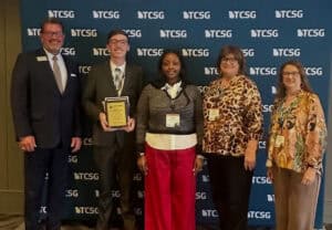 SGTC President Dr. John Watford is shown above with SGTC EAGLE Representative Gavin Wright and SGTC Adult Education Instructor of the Year Destiny Walker. SGTC Adult Education Director Tracy Israel and Instructor Lisa Holloway are also shown.