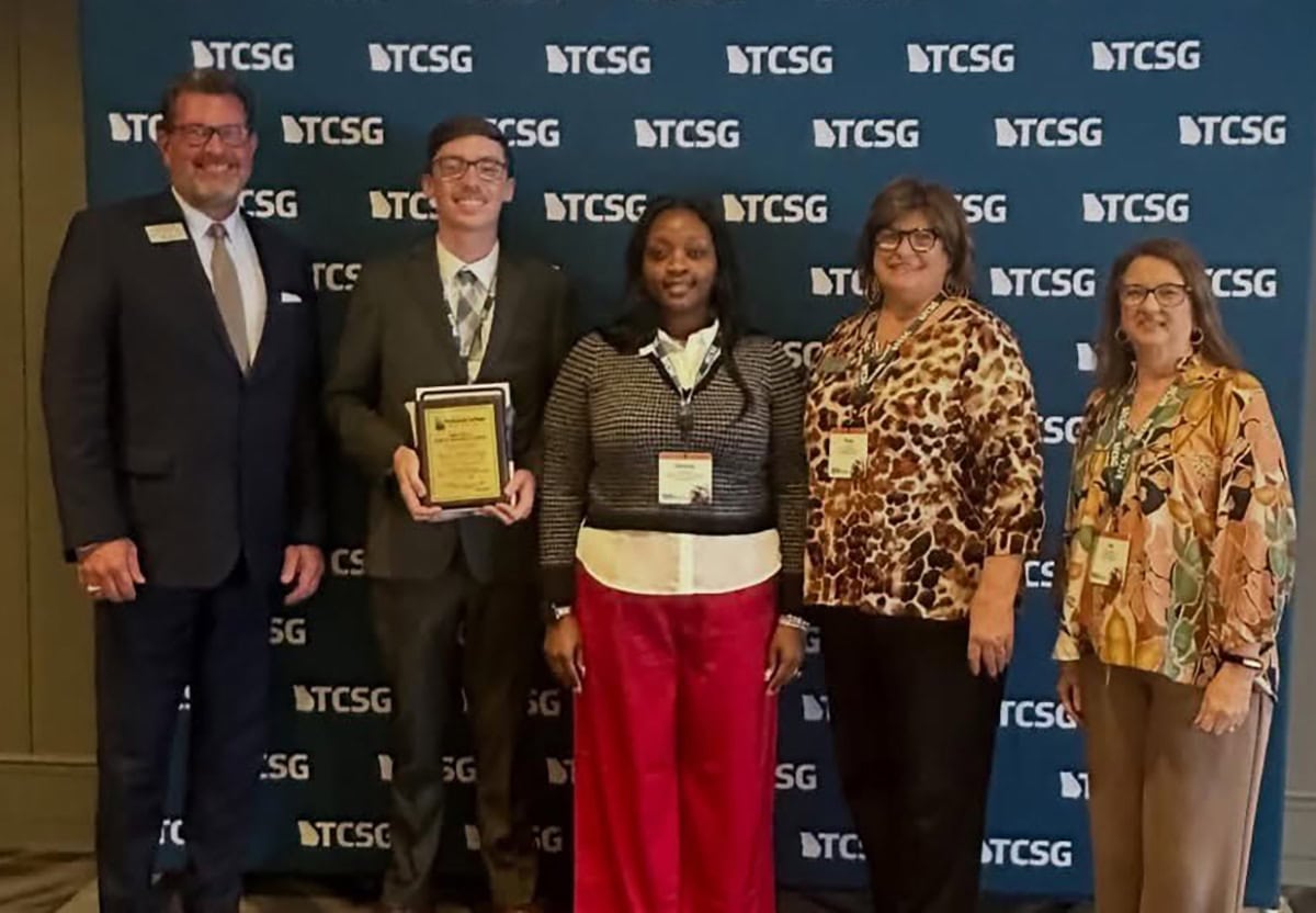 SGTC President Dr. John Watford is shown above with SGTC EAGLE Representative Gavin Wright and SGTC Adult Education Instructor of the Year Destiny Walker. SGTC Adult Education Director Tracy Israel and Instructor Lisa Holloway are also shown.